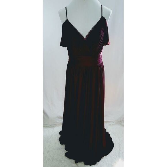 Allure Bridesmaid 1611 Off the Shoulder Stretch Chiffon Gown Burgandy Size 12 - Picture 1 of 10
